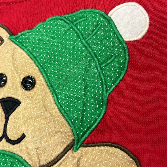 Vintage Bassett-Walker Teddy Bear on Ice Skates Ugly Christmas Sweater Red L - Picture 9 of 13